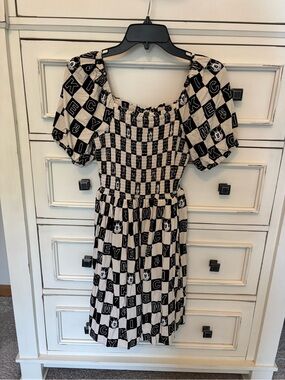 Disney Mickey Mouse Checkerboard Smocked Puff Sleeve Dress Her Universe